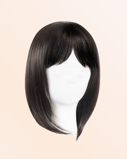 hair topper with bangs 12" dark brown.