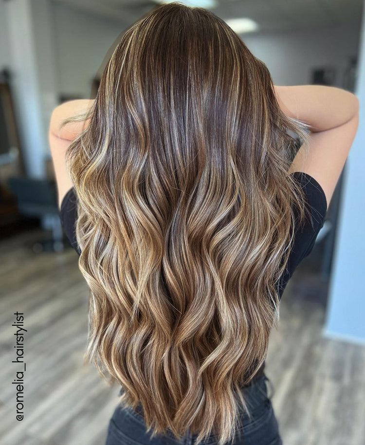 clip-in hair extensions #6-16 caramel balayage.