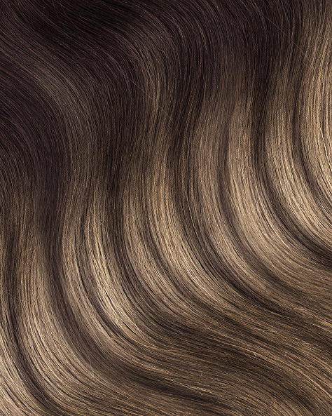 one-step hair extensions ash brown balayage.