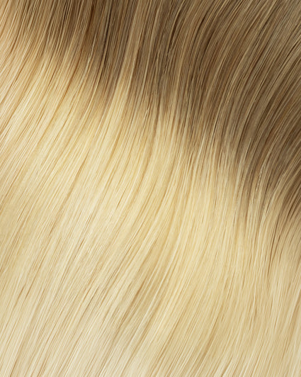 halo one-step hair extensions rooted blonde.
