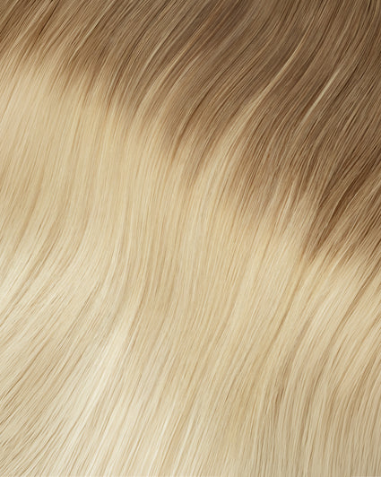 halo one-step hair extensions shadow root white blonde.