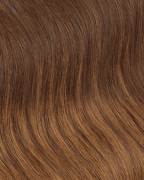invisible clip-in hair extensions caramel balayage.