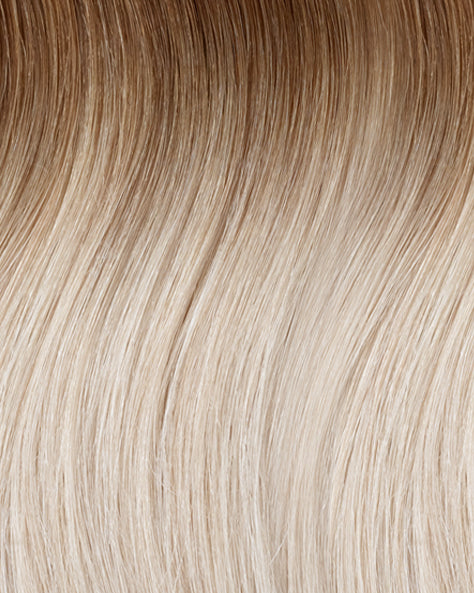 one-step hair extensions shadow root white blonde.