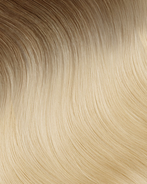 one-step hair extensions rooted blonde.