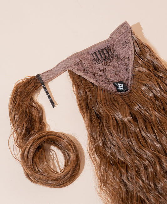 vegan fiber long wavy ponytail - mixed brown 26".