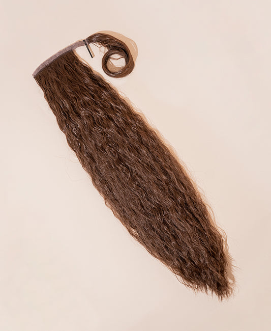 vegan fiber long wavy ponytail - chocolate brown 26".