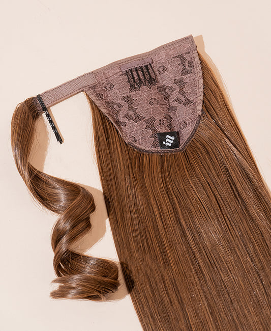 vegan fiber flipped ends ponytail - mixed brown 17".