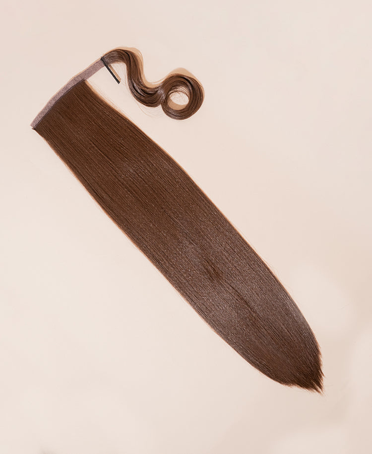 vegan fiber long straight ponytail - chocolate brown 26".