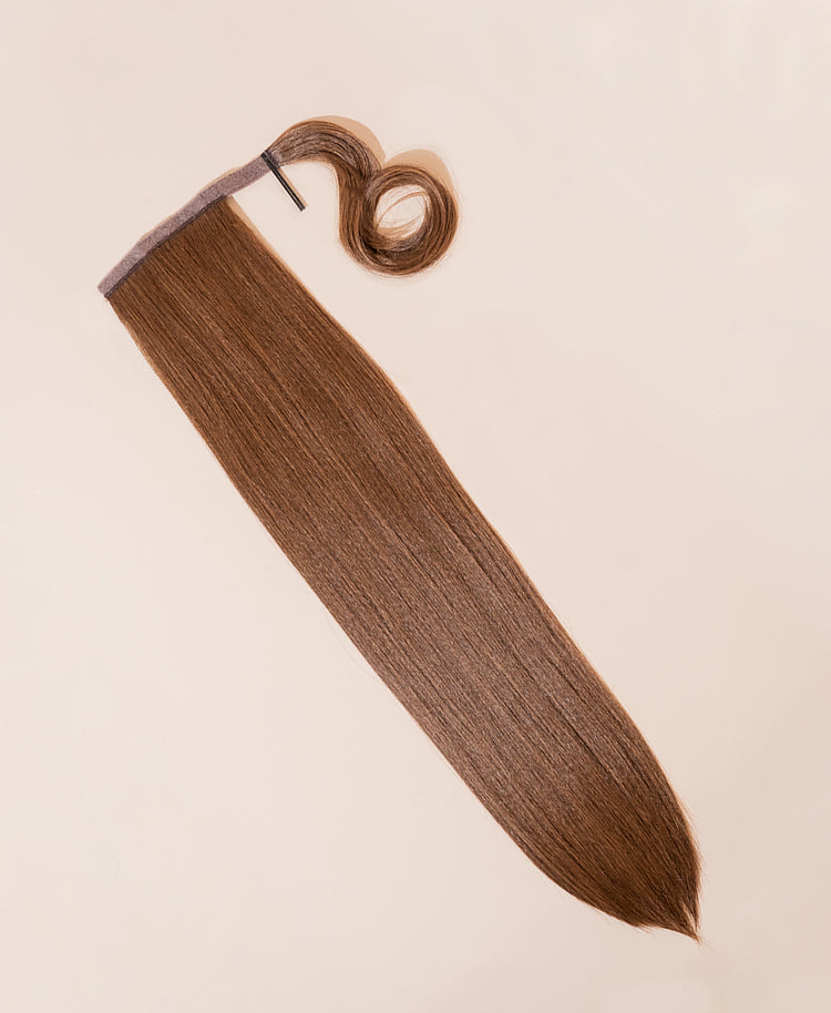 vegan fiber long straight ponytail - mixed brown 26".