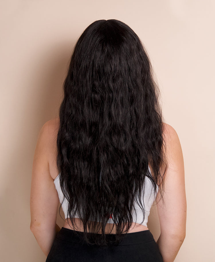 vegan fiber heatless wave wig  24" natural black.