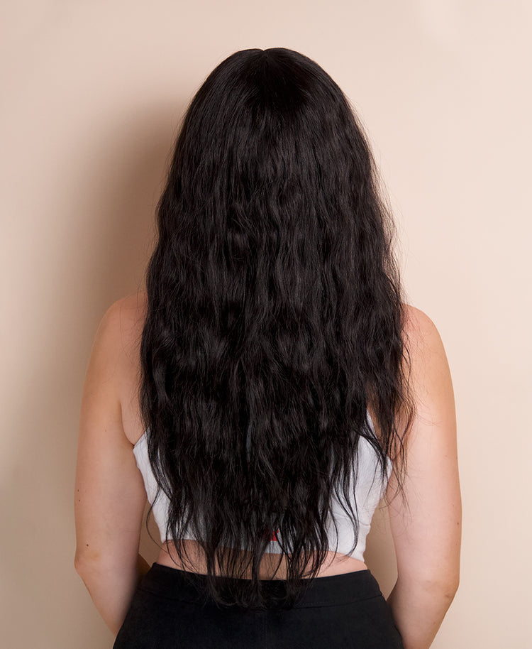 vegan fiber heatless wave wig 24" natural black.