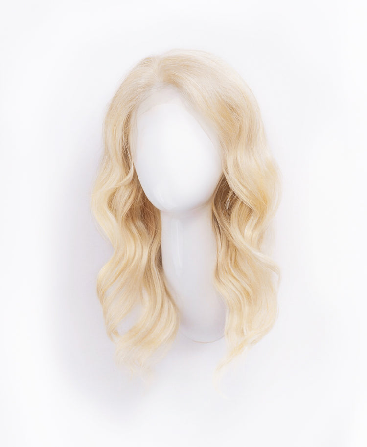 front lace human wig - 14" platinum blonde.