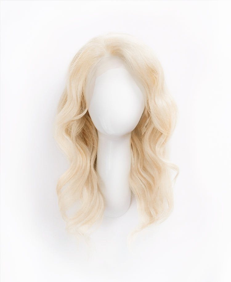 front lace human wig - 14" platinum blonde.