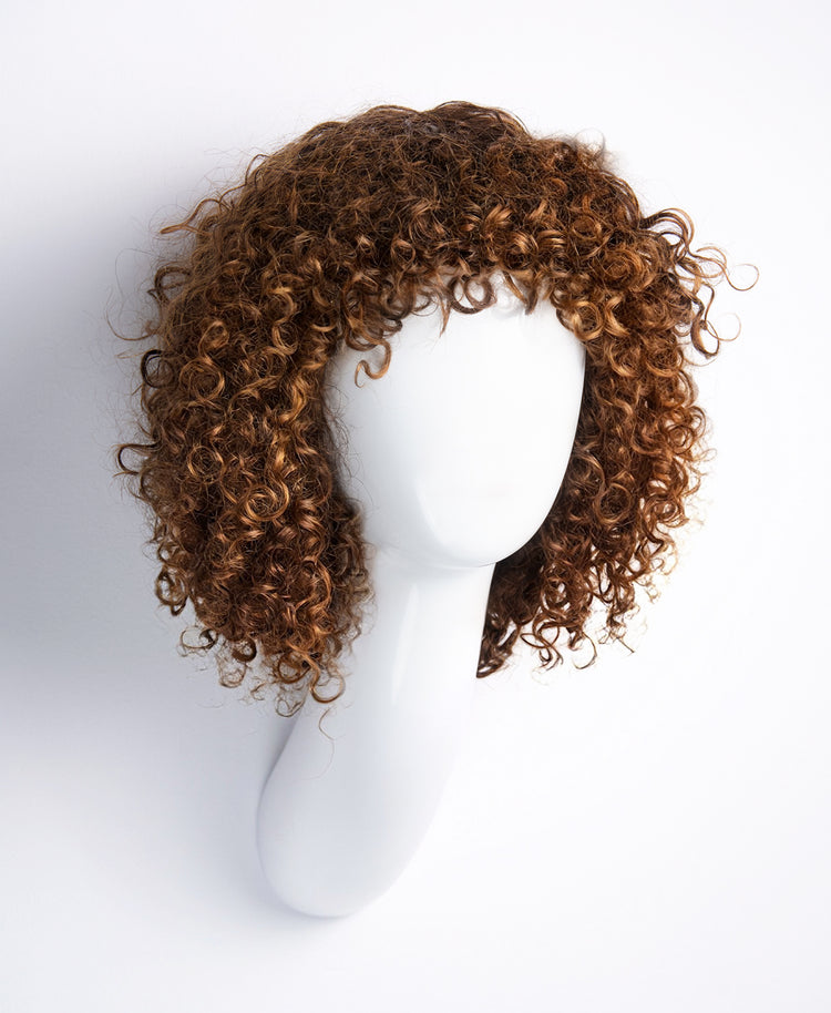 curly human wig - 10” caramel balayage.