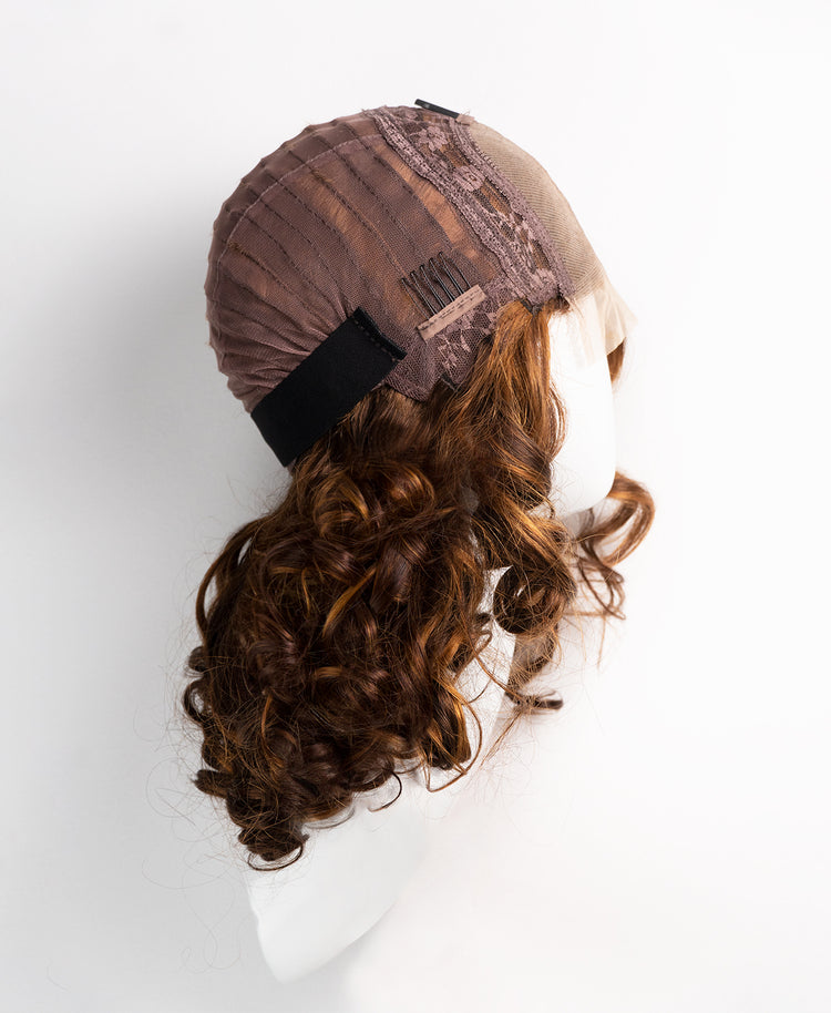 curly human wig - 14” caramel balayage.