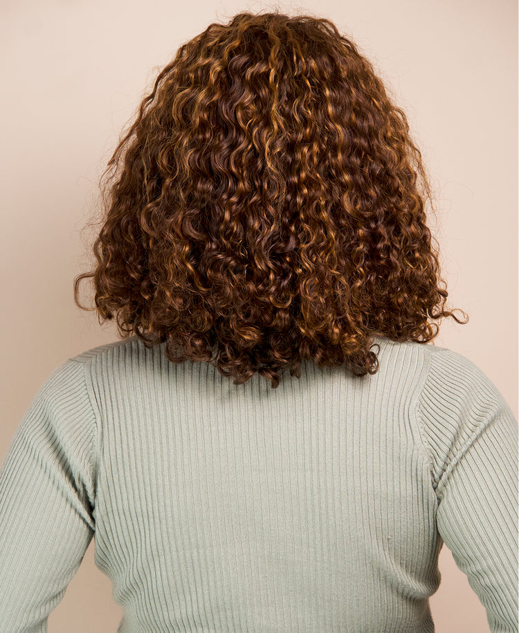 Curly Human Wig - 12” Caramel Balayage.