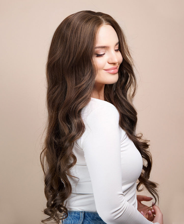 front lace human wig - 24" medium brown.