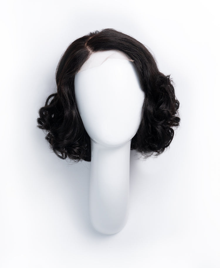 curly bob human wig - 12" natural black.