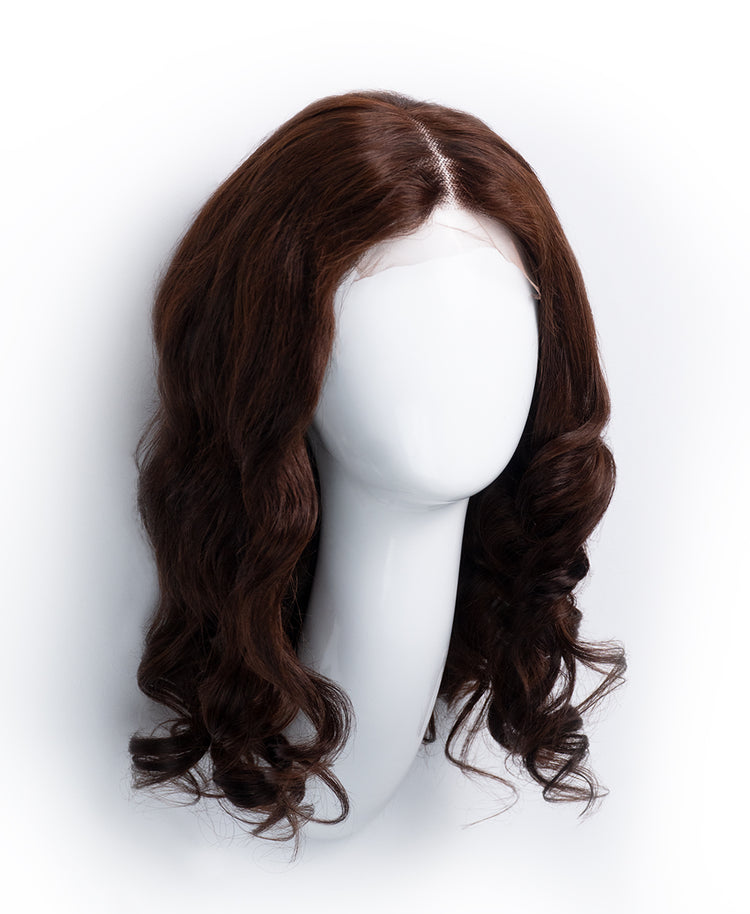bouncy curls human wig - 16" medium brown.