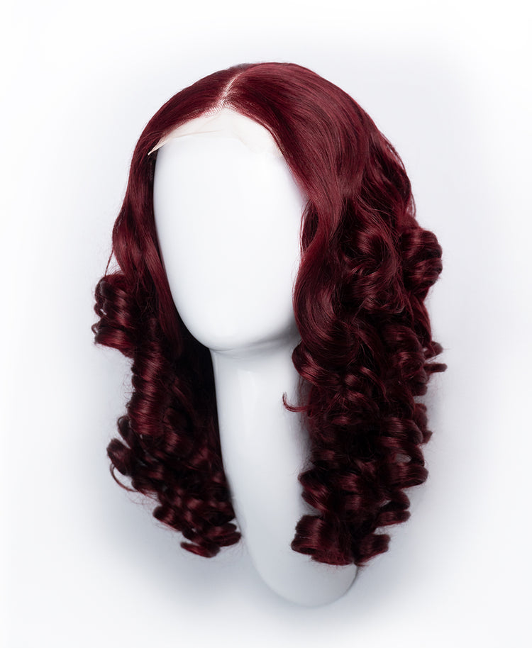 bouncy curls human wig - 14" dark red.