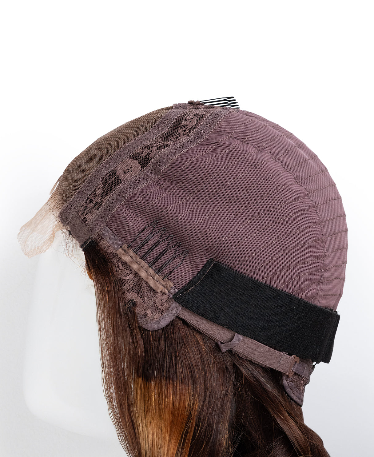 wig cap with lace and black band on a white background