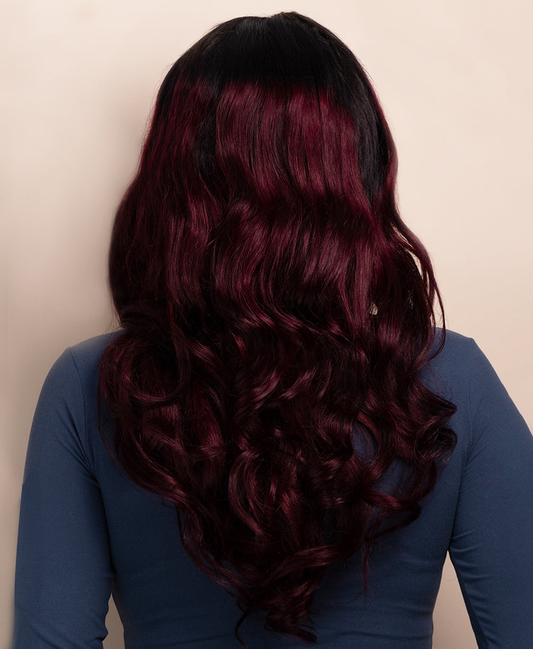 wavy human wig - 20" rooted red.