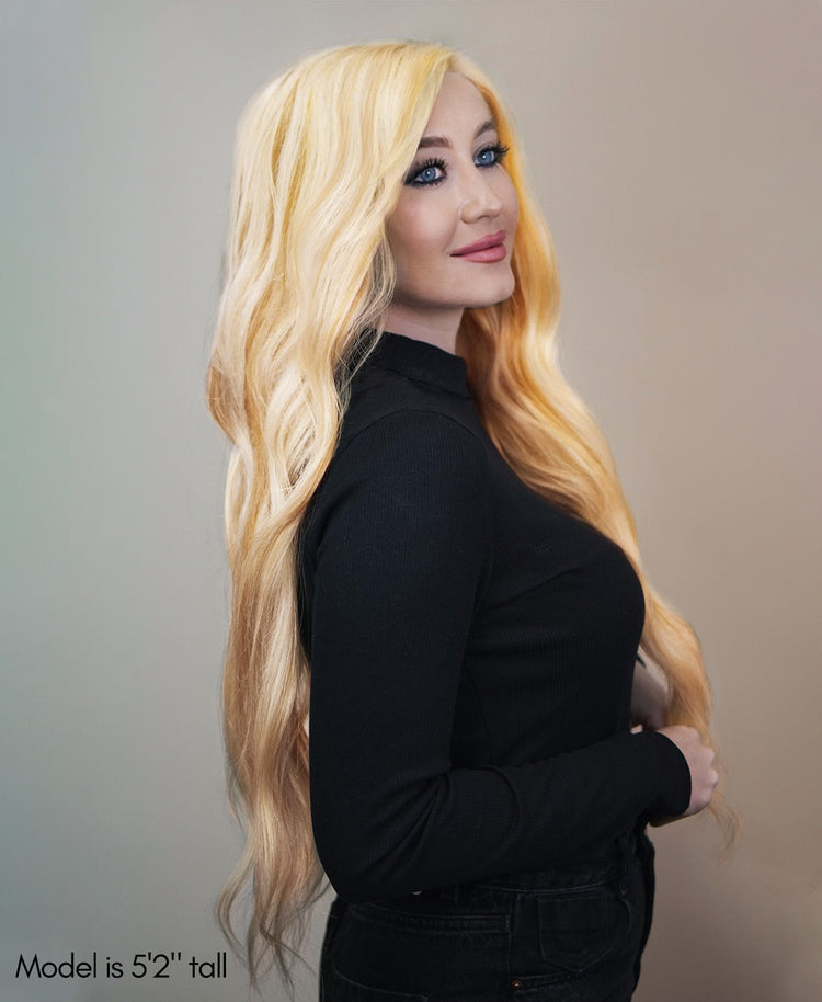front lace human wig - 24" blonde highlights.