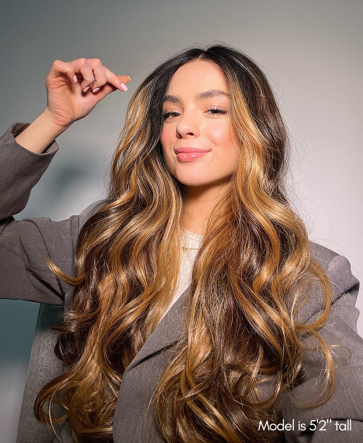 caramel balayage moneypiece wig 24".