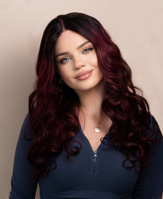 wavy human wig - 20" rooted red.