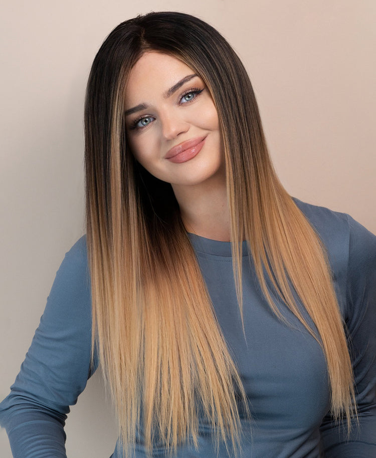 front lace human wig - 20" blonde ombre.