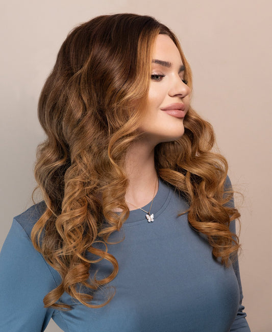 front lace human wig - 20" chestnut bronde balayage.