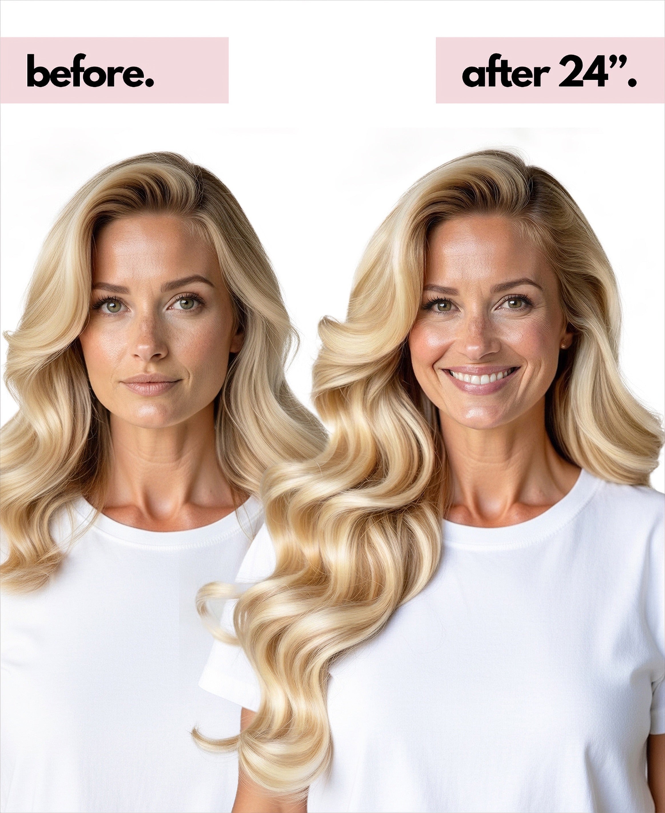 before and after blonde clip in hair extensions 24" inches
