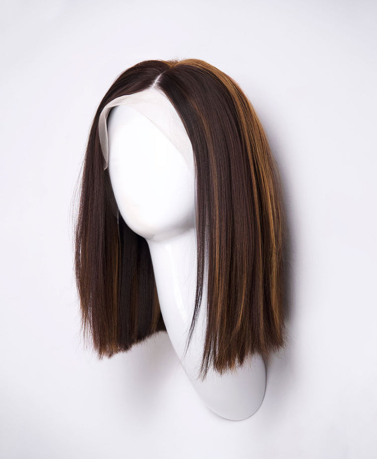 long bob human wig - 12" dark highlights.