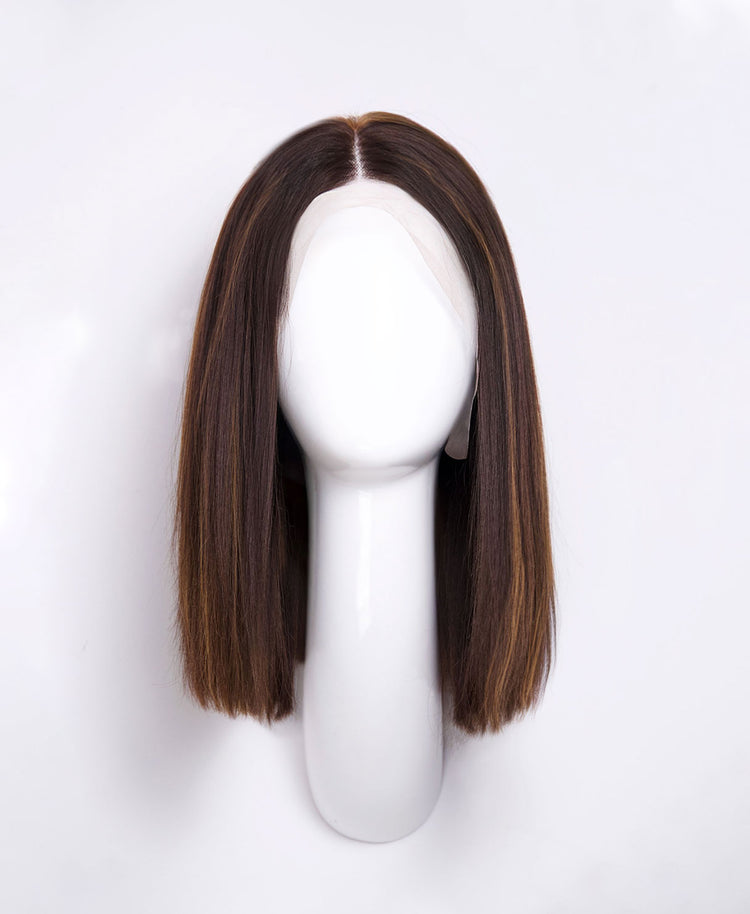 long bob human wig - 12" dark highlights.