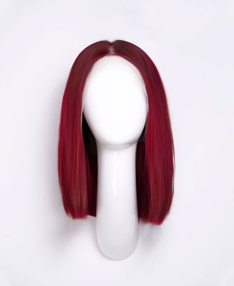 long bob human wig - 12" cherry red.