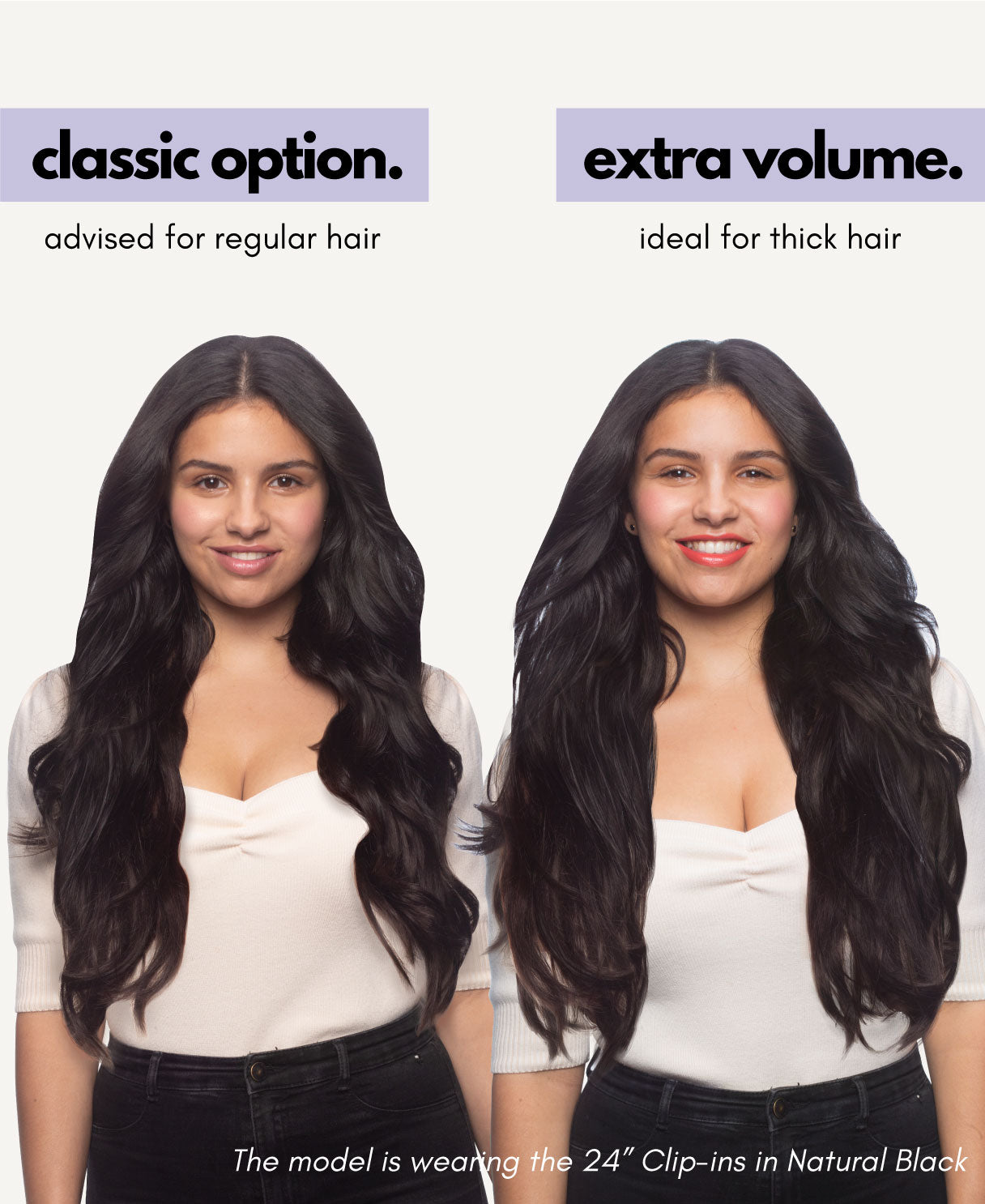 comparison chart of classic and extra volume hair extensions