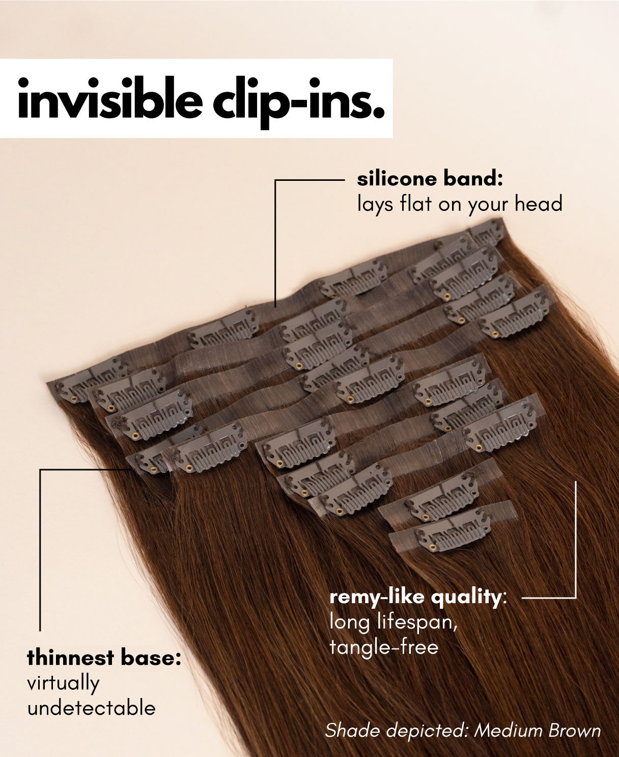 Hair extensions with features highlighted on a beige background