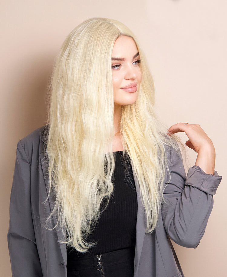 vegan fiber heatless wave wig 24" light blonde.