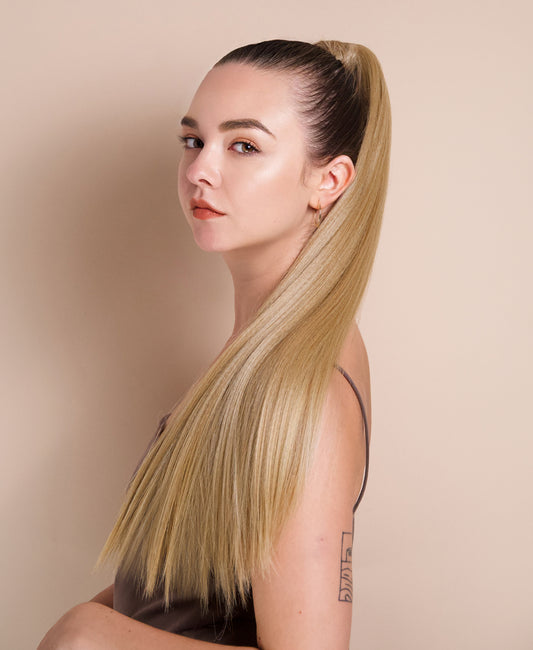 vegan fiber long straight ponytail - honey blonde 26".