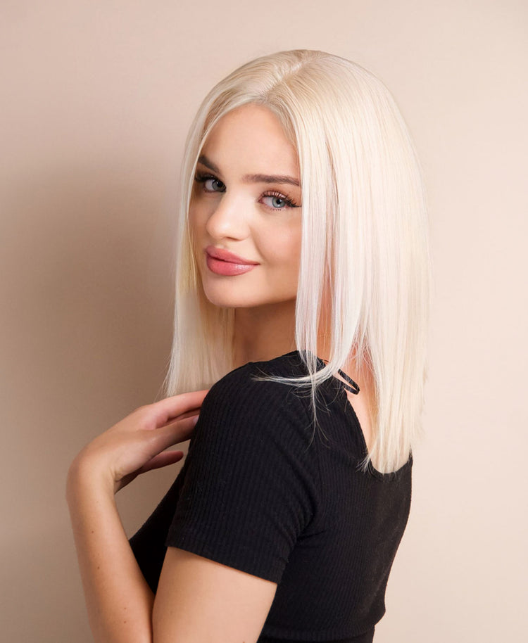 long bob human wig - 12" platinum blonde.