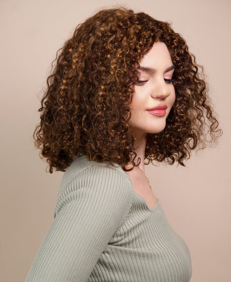 Curly Human Wig - 12” Caramel Balayage.