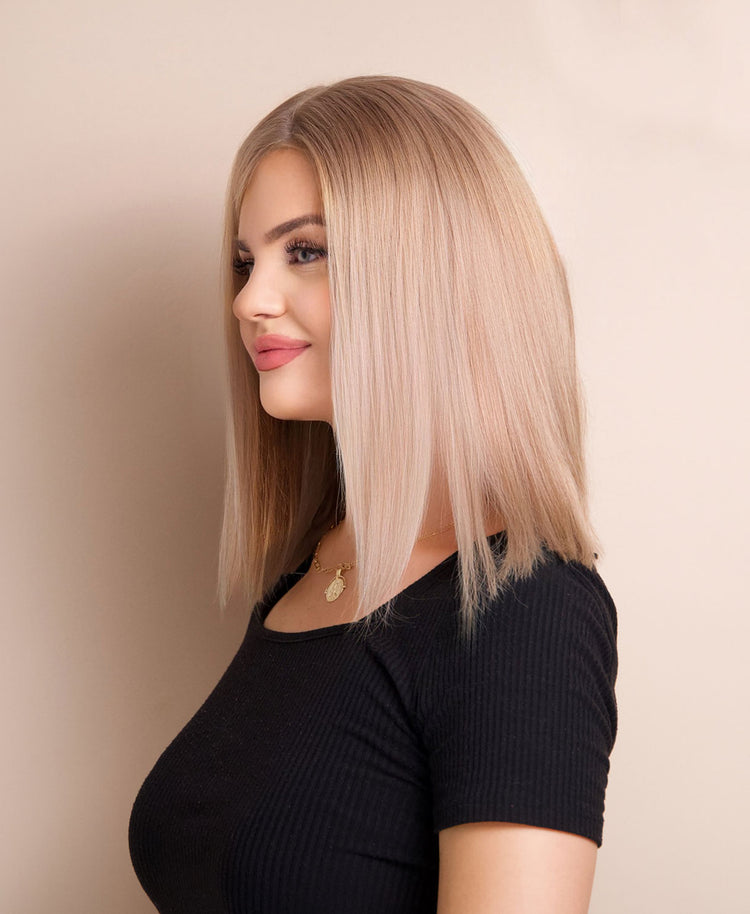 long bob human wig - 12" ash blonde.