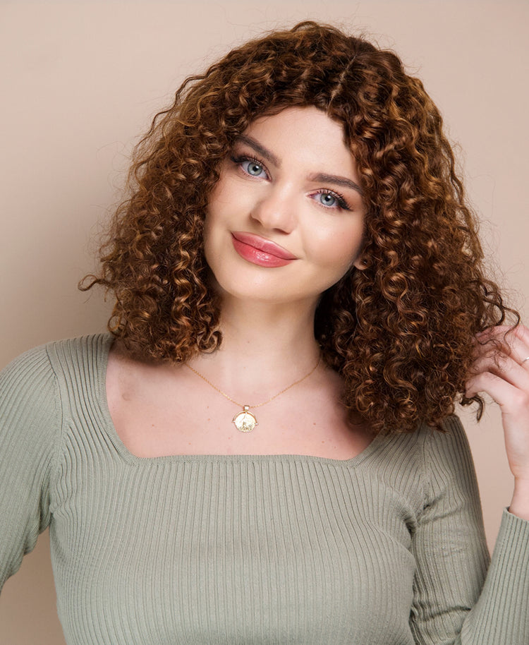 Curly Human Wig - 12” Caramel Balayage.