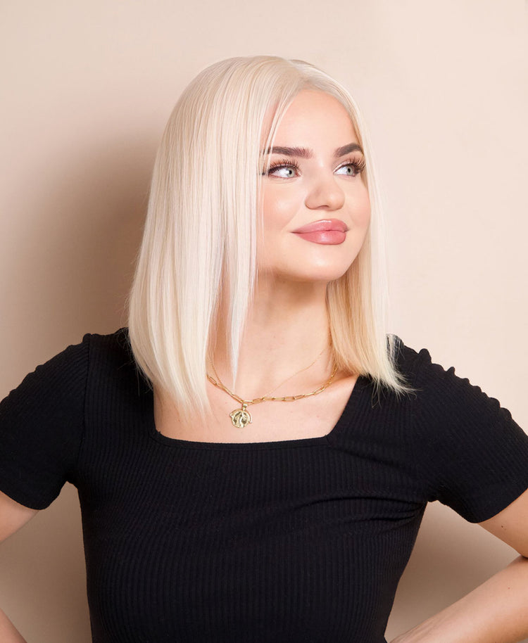long bob human wig - 12" platinum blonde.
