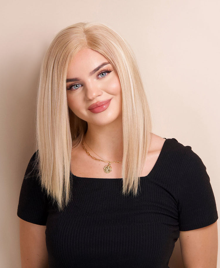 long bob human wig - 12" blonde highlights.