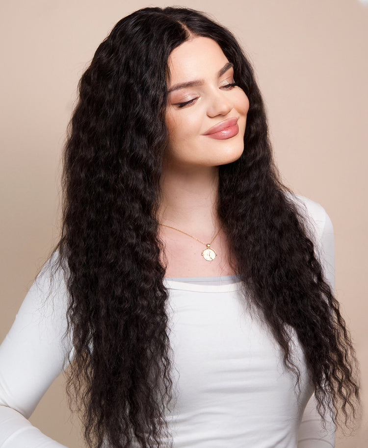 wavy human wig - 22” natural black.