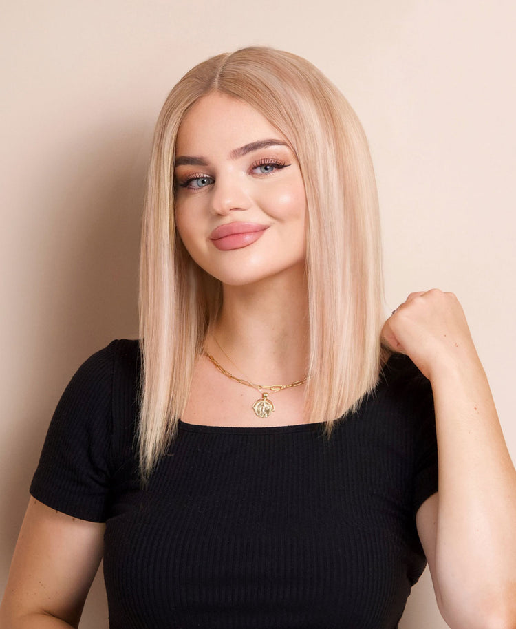 long bob human wig - 12" blonde highlights.