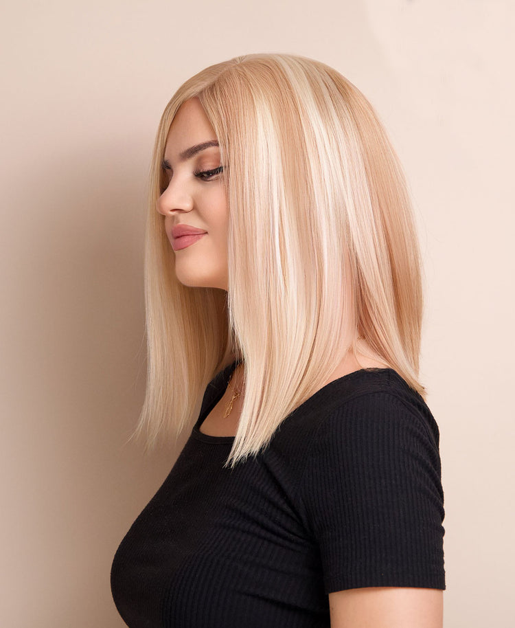 long bob human wig - 12" blonde highlights.