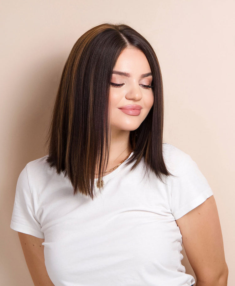 long bob human wig - 12" dark highlights.