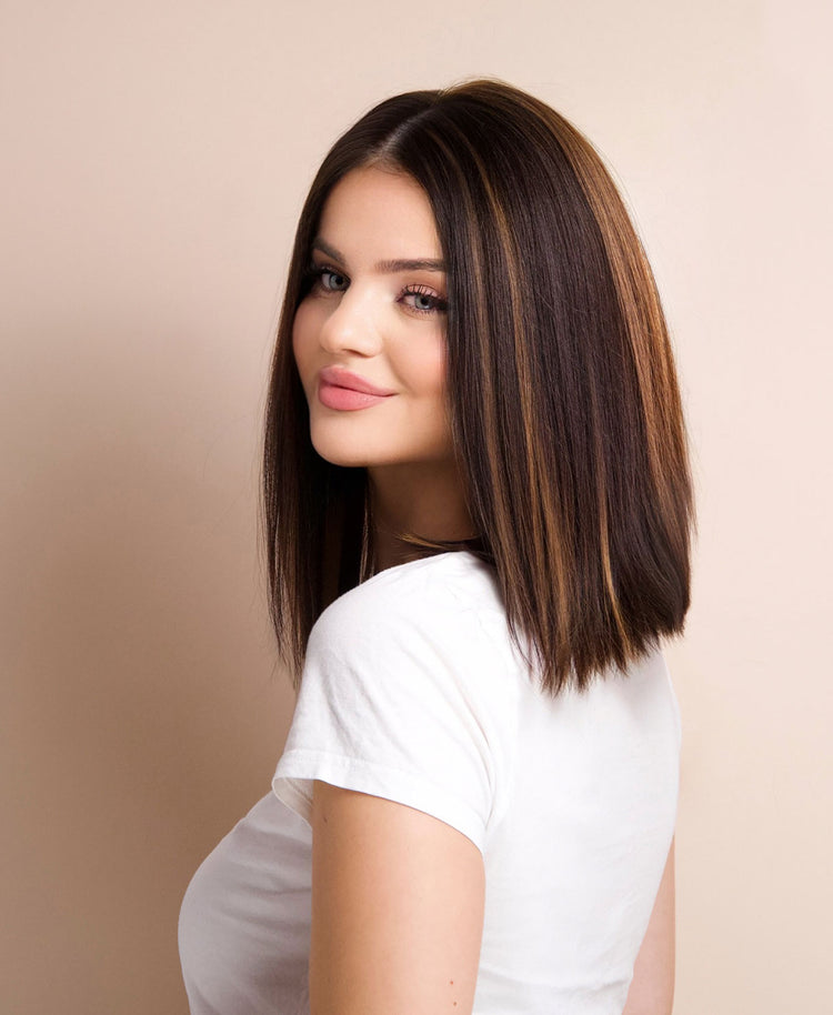 long bob human wig - 12" dark highlights.